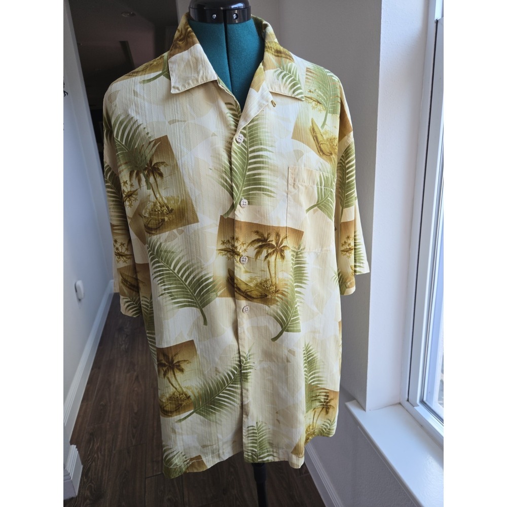Tommy Bahama Mens Sz XL Button-up Shirt Washable Silk Tropical  Cream Yellow
